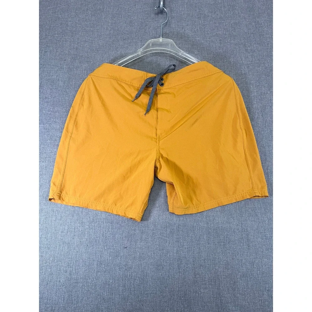 Prana Mens Mustard Yellow Board Shorts Swim Trunks Size 36 Lace Up Back Pocket